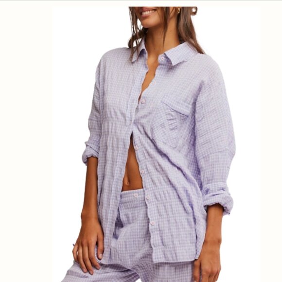 new FREE PEOPLE Cloud Ten Sleep Shirt / Lilac  Combo 255 2S1 - Picture 1 of 4